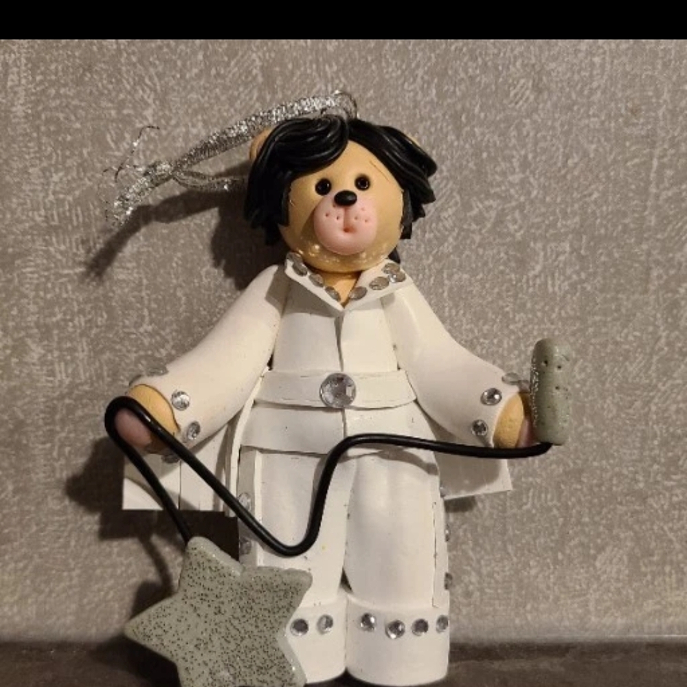 Deb & Co Elvis Bear Christmas Ornament 2004 Star Mic Thank You Very Much White